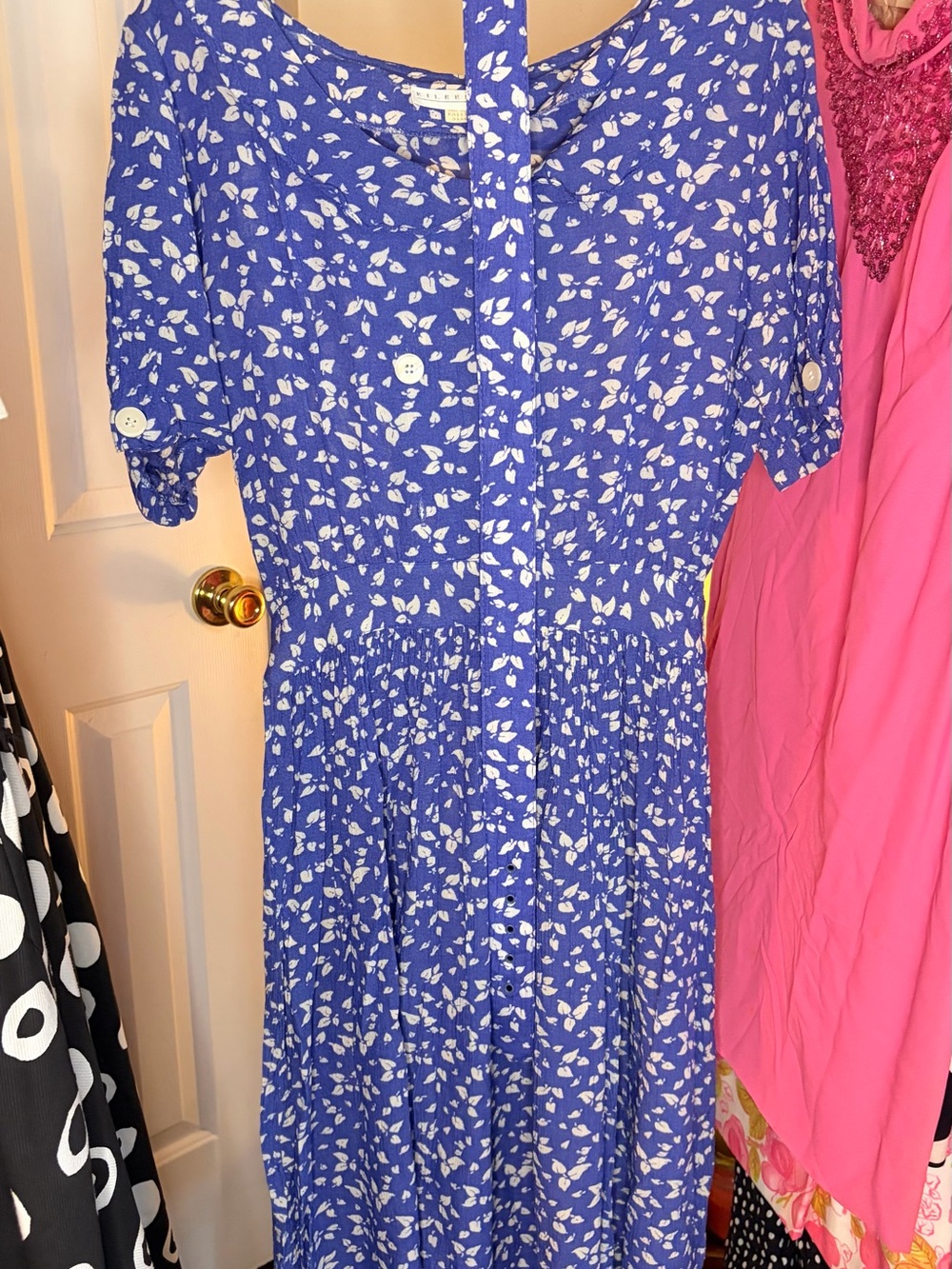 Vintage Eileen West Blue Floral Prairie Dress Belted Pleated Midi USA - Picture 12 of 12